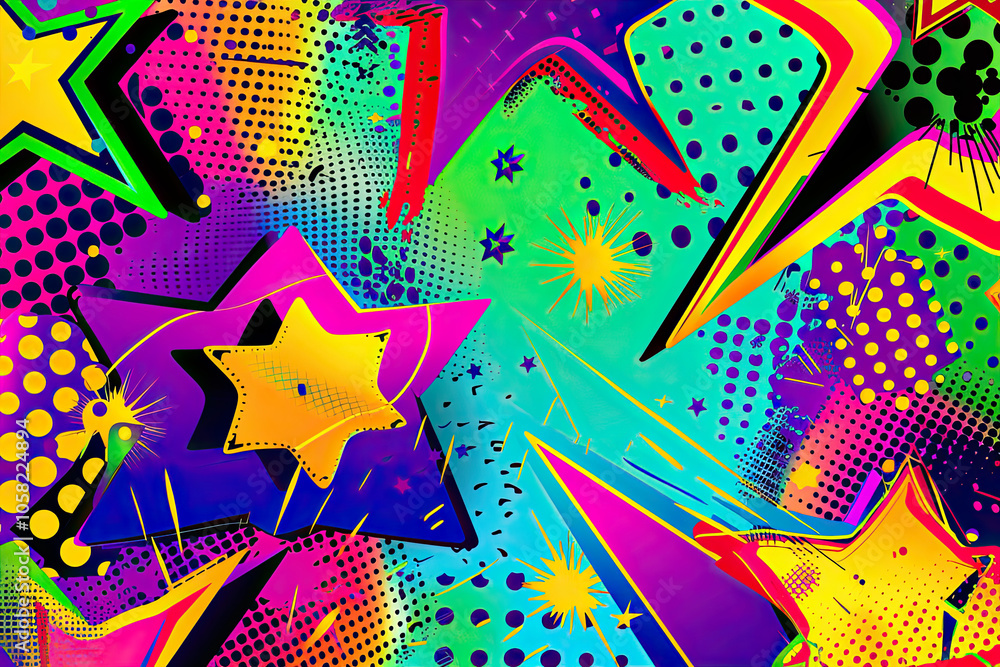 Playful Cartoon Pop Art with Vibrant Colors and Comic Halftone Effects