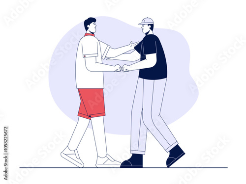 Two boy talking with each other. Friendship illustration. Flat vector illustration.