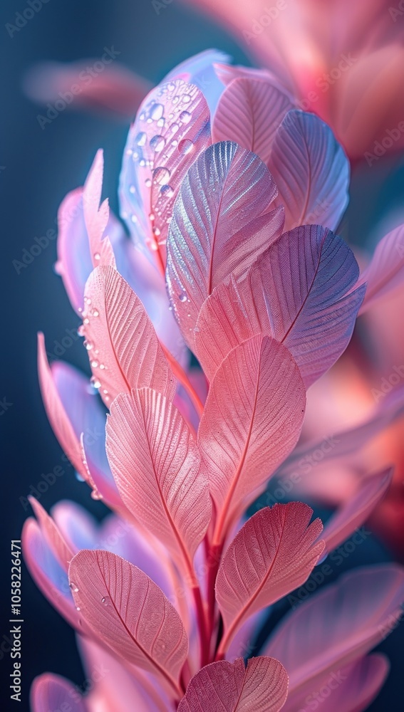 Pink Leaves with Dew Drops Pink Leaves with Dew Drops