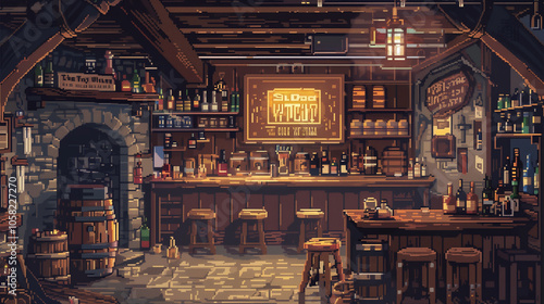Wallpaper Mural Pixel Art Tavern Interior With Wooden Bar Torontodigital.ca