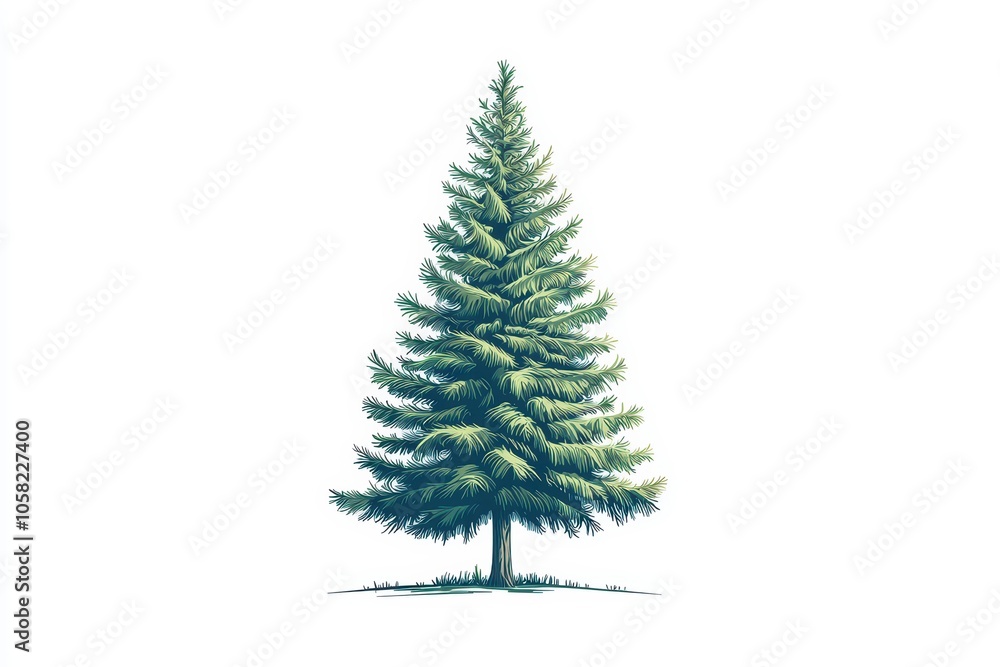 A beautiful green pine tree with lush foliage on a white isolated background. A beautiful green pine tree with lush foliage on a white isolated background.