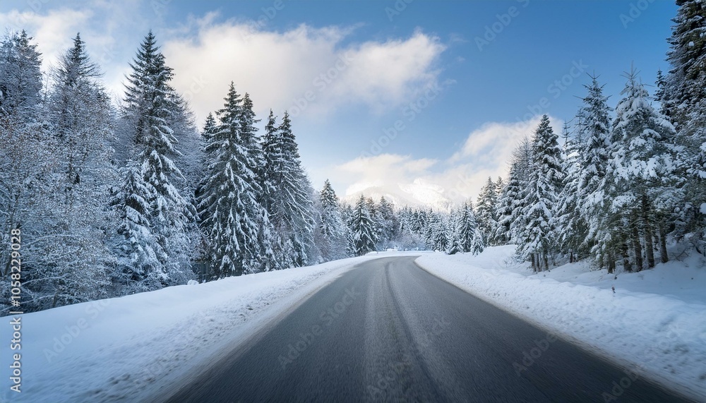 Snowy winter drive with a vehicle, capturing serene landscapes and adventure, perfect for seasonal travel and nature imagery Snowy winter drive with a vehicle, capturing serene landscapes and adventure, perfect for seasonal travel and nature imagery