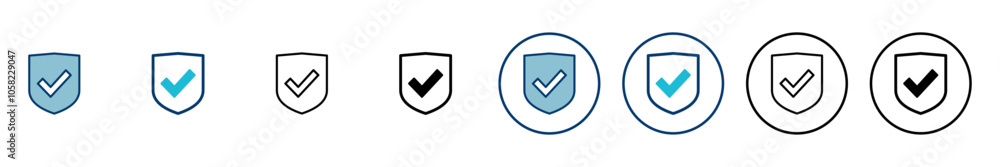 Shield check mark icon vector isolated on white background. Protection approve sign. Safe icon vector Shield check mark icon vector isolated on white background. Protection approve sign. Safe icon vector
