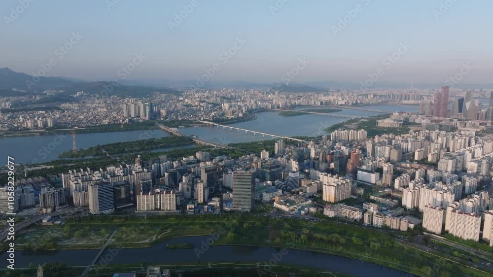 Aerial View of the Han River and Dangsan Bridge, Seoul Aerial View of the Han River and Dangsan Bridge, Seoul