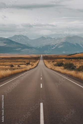 Serene Landscape Photo of a Vast Open Road Stretching into the Horizon: A Tranquil Nature Scene