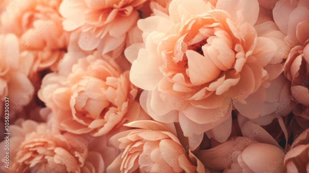 Close-up macro shot of beautiful peonies in soft peach fuzz color, showcasing delicate petals and vibrant texture, perfect for floral and nature-themed designs.
Close-up macro shot of beautiful peonies in soft peach fuzz color, showcasing delicate petals and vibrant texture, perfect for floral and nature-themed designs.