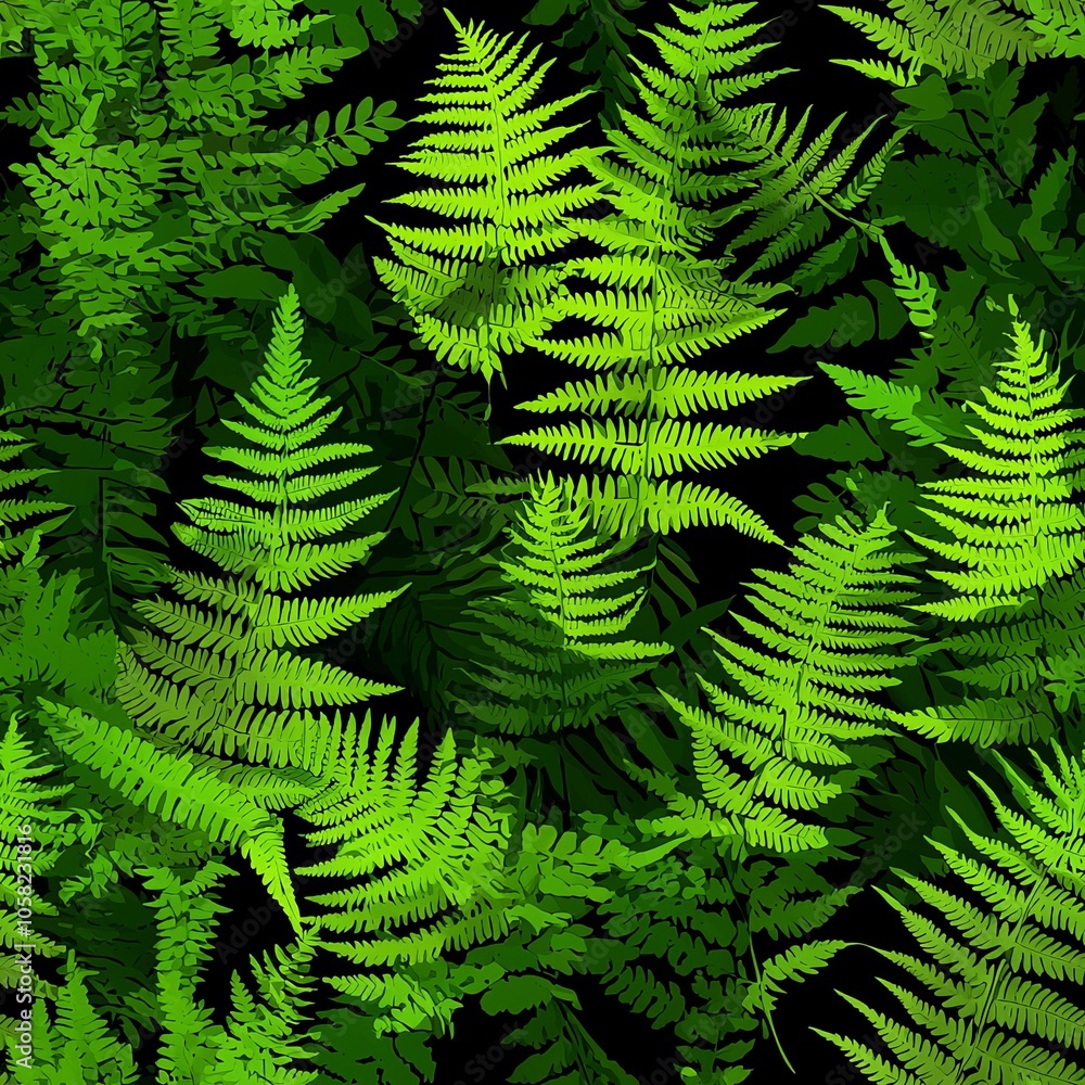 Obraz premium seamless pattern of fern leaves layered in different shades of green, creating depth and richness