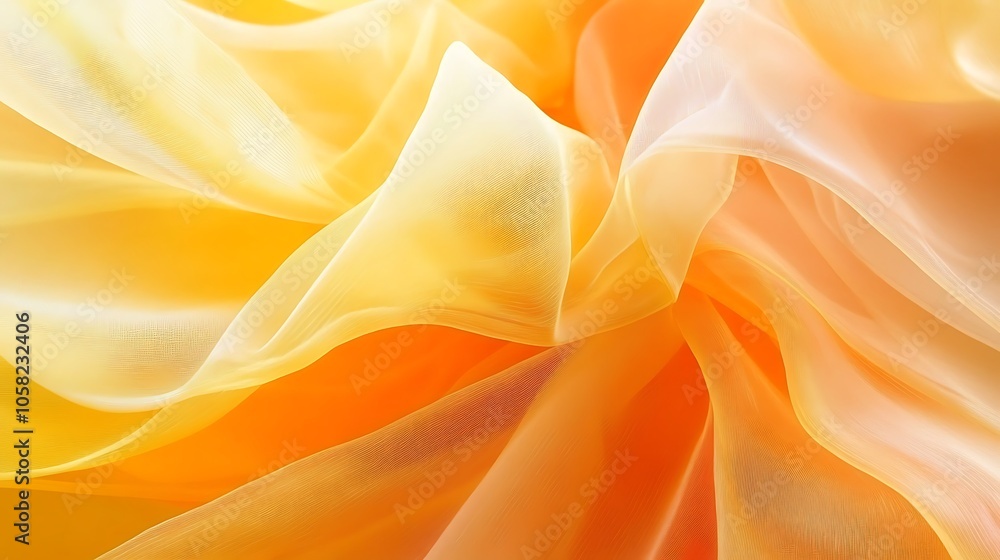 Obraz premium Image of a billowing flowing fabric in soft shades of orange and yellow, creating a soothing and elegant appearance, ideal for enhancing backgrounds in various design projects.