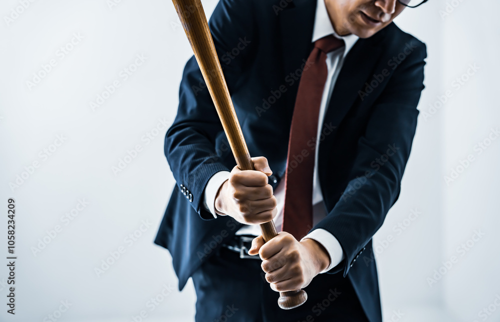 バットを握る男性