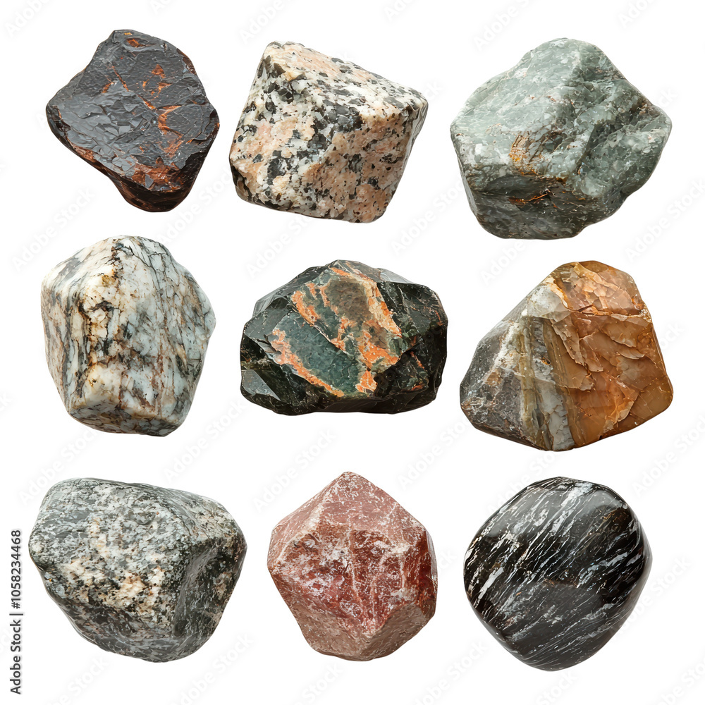 Colorful collection of natural stones on a white isolated background. Colorful collection of natural stones on a white isolated background.