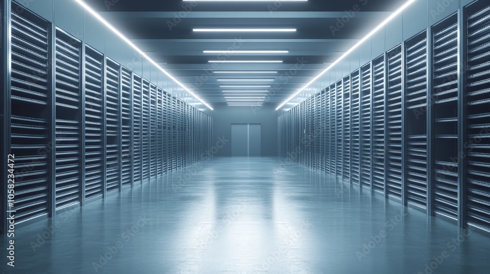 A modern, illuminated corridor lined with storage shelves, suggesting organization and accessibility. A modern, illuminated corridor lined with storage shelves, suggesting organization and accessibility.