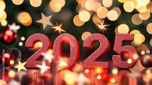 2025 happy new year poster with sparkling glitters