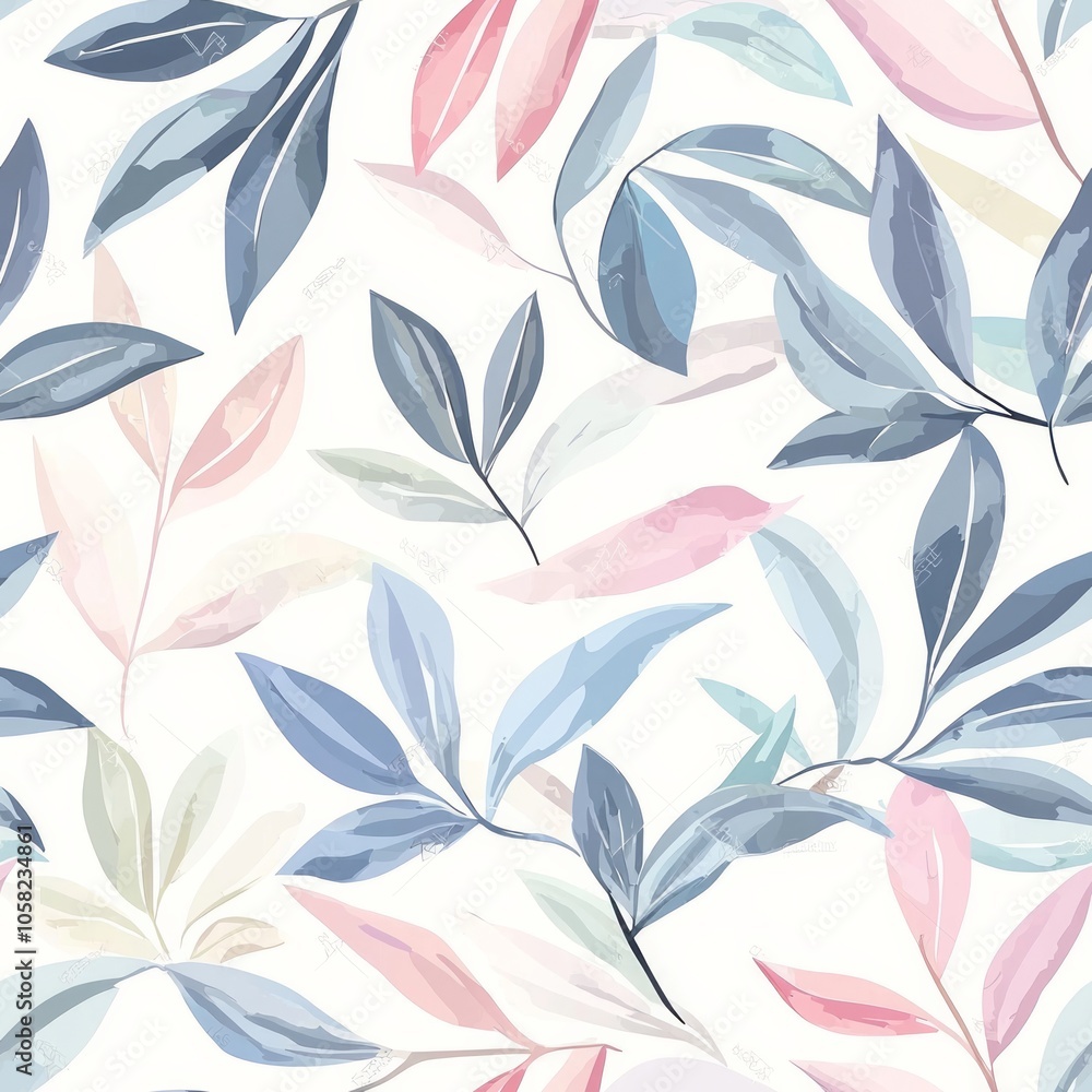seamless pattern of soft, hand-drawn tropical leaves with subtle watercolor effects, for a whimsical feel seamless pattern of soft, hand-drawn tropical leaves with subtle watercolor effects, for a whimsical feel