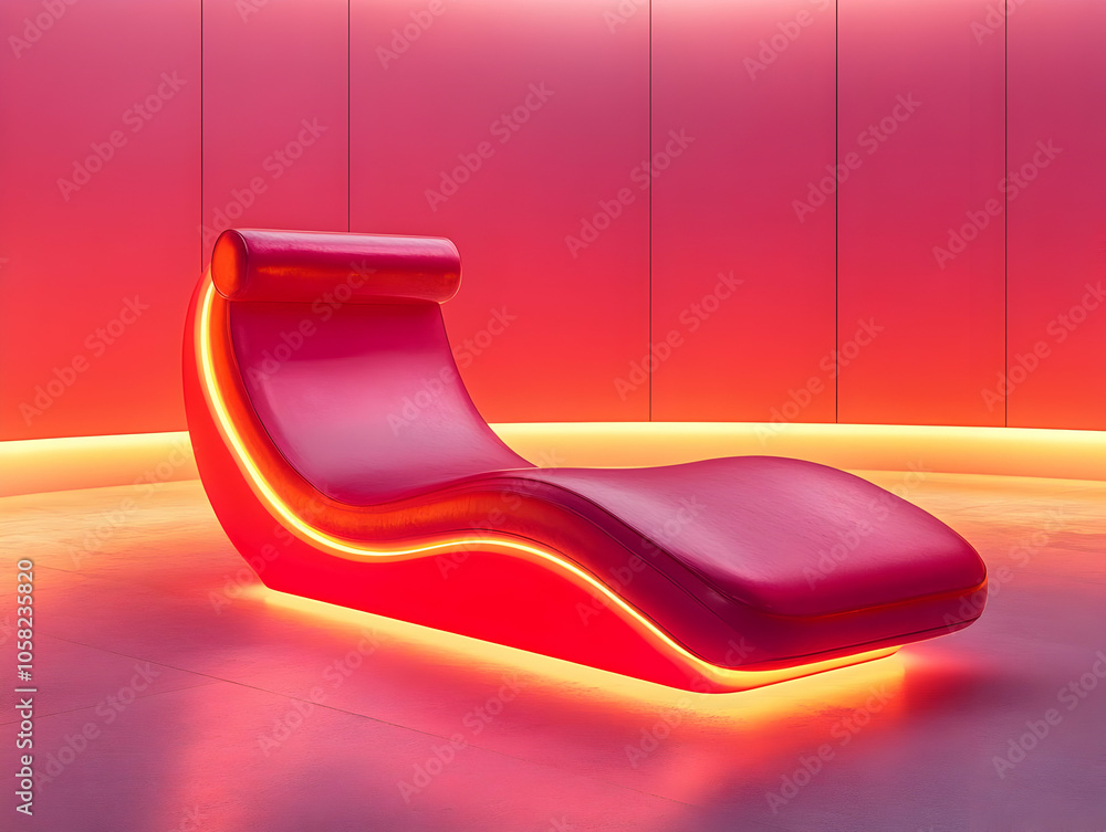3D Image - Pink Lounge Chair with Neon Lighting in Room 3D Image - Pink Lounge Chair with Neon Lighting in Room
