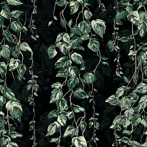 seamless pattern of tropical vines and leaves cascading down, giving a feeling of lush abundance