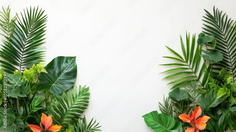 Tropical Leaf Border with a White Background Tropical Leaf Border with a White Background