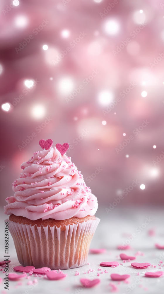 delicious pink frosted cupcake with heart shaped sprinkles, perfect for celebrations and sweet moments delicious pink frosted cupcake with heart shaped sprinkles, perfect for celebrations and sweet moments