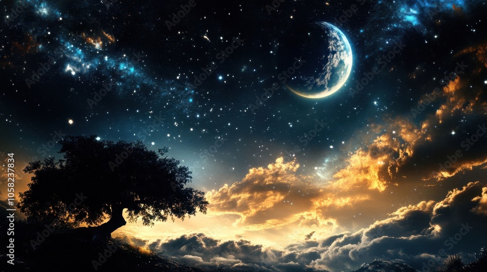 Mystical Sky with Stars and Planets at Dusk Mystical Sky with Stars and Planets at Dusk