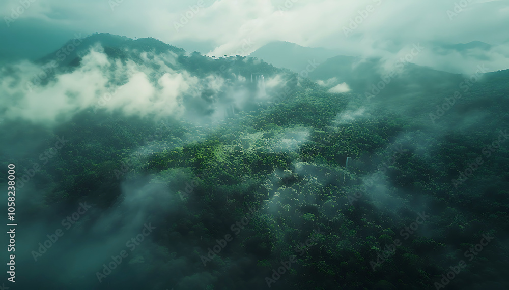 Fog in nature, beautiful natural scene view of fog in the forest with landscape by AI generative. Fog in nature, beautiful natural scene view of fog in the forest with landscape by AI generative.