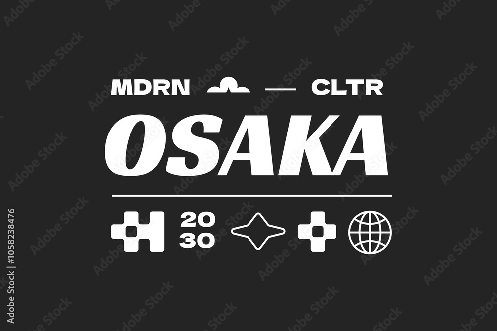 Fototapeta premium Streetwear design T-shirt template. Monochrome y2k style. Typography futuristic editable. Modern osaka