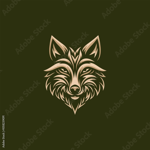 Stylized Wolf Head Graphic Illustration on Dark Background