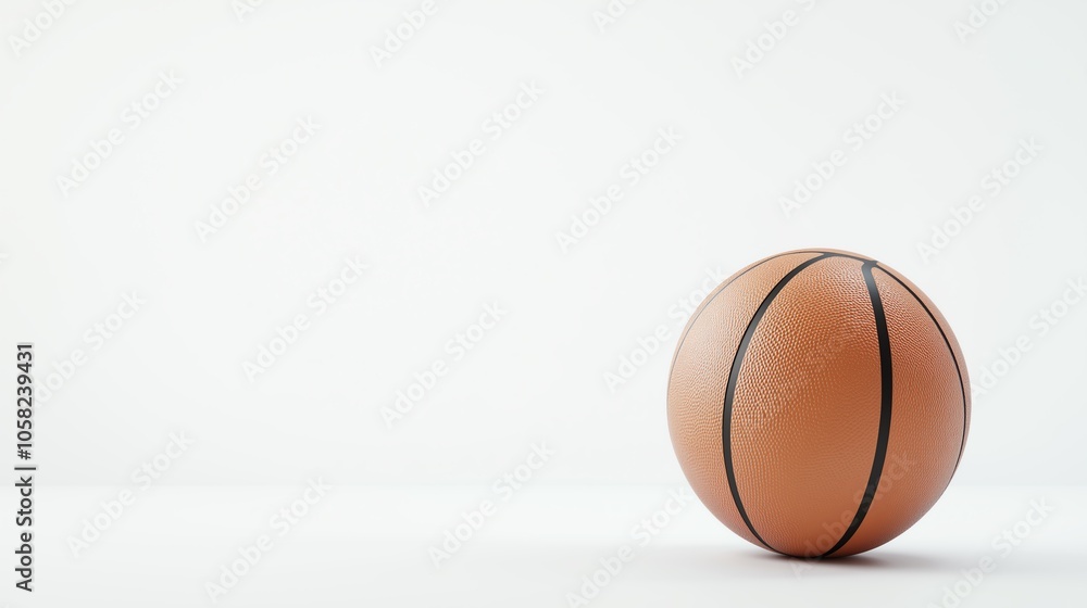 Obraz premium A single basketball positioned on a white isolated background, emphasizing its texture and design, ideal for sports-related themes.