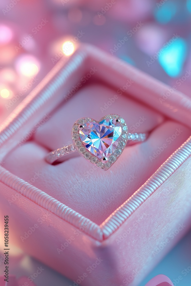 Heart Shaped Diamond Engagement Ring in Pink Box Heart Shaped Diamond Engagement Ring in Pink Box