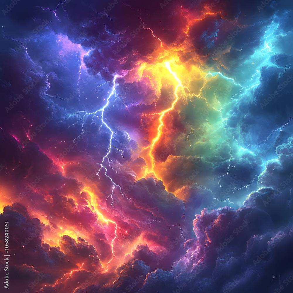 Cosmic Storm Illustration - Lightning, Clouds, Galaxy Cosmic Storm Illustration - Lightning, Clouds, Galaxy