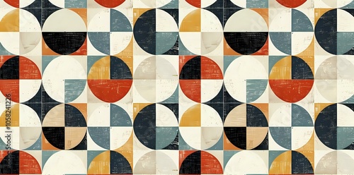Symmetrical retro geometric pattern with vibrant colors, ideal for creating nostalgic and playful design projects