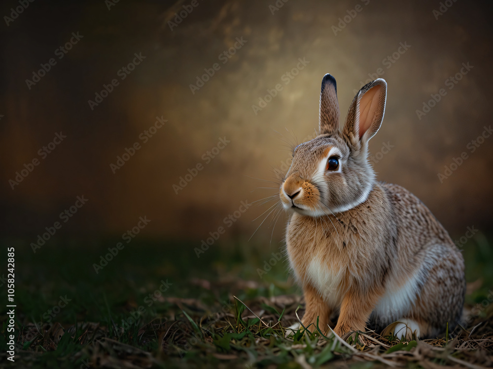 Fototapeta premium A rabbit on a textured grey surface with ample blank space.