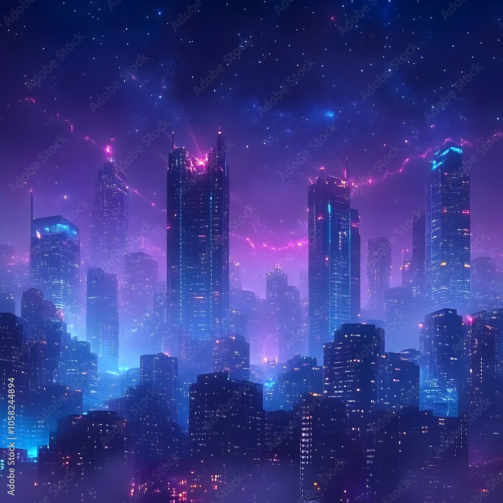 Neon Cityscape Illustration - Futuristic Night City Skyline Neon Cityscape Illustration - Futuristic Night City Skyline