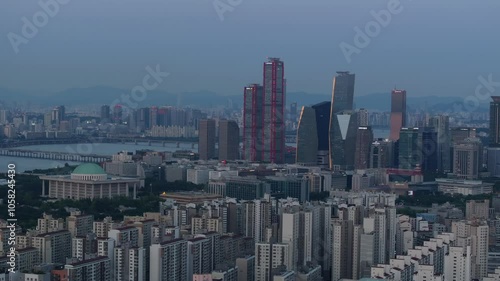 Wallpaper Mural Twilight Aerial: Seoul Skyscrapers, 서울, 여의도, 한강 Torontodigital.ca