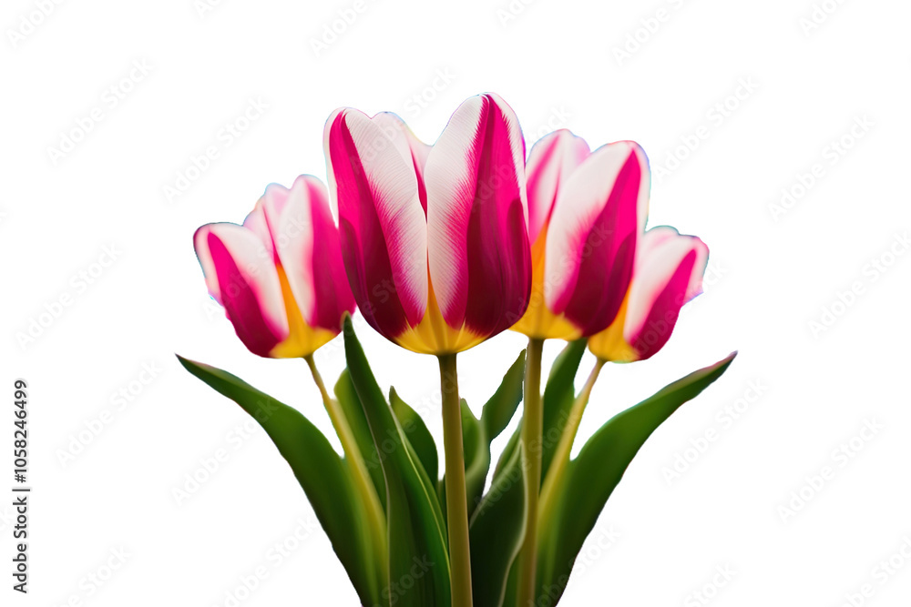 Fototapeta premium Pink and White Tulips isolated on white background,transparent,Perfect for greeting cards, posters, or any spring/floral-themed project.