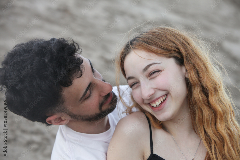 closeup portrait of cute loving young couple on the beach closeup portrait of cute loving young couple on the beach