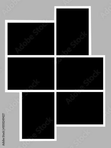 Blank photo frame design, vector collage template layout of six photo frames
