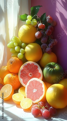 colorful assortment of refreshing fruits displayed artistically showcasing a vibrant healthy lifestyle against a bright background