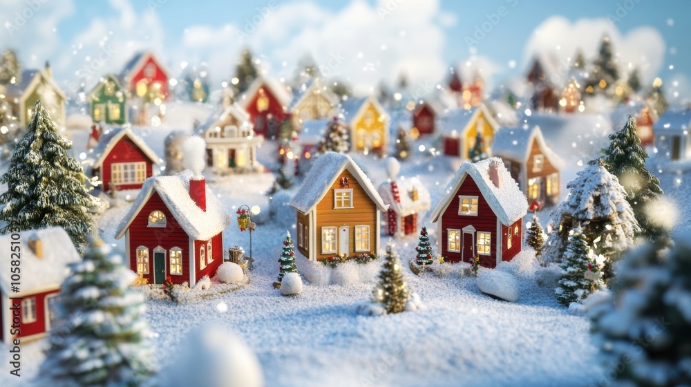 3D animated Christmas village featuring vibrant houses with snow 3D animated Christmas village featuring vibrant houses with snow