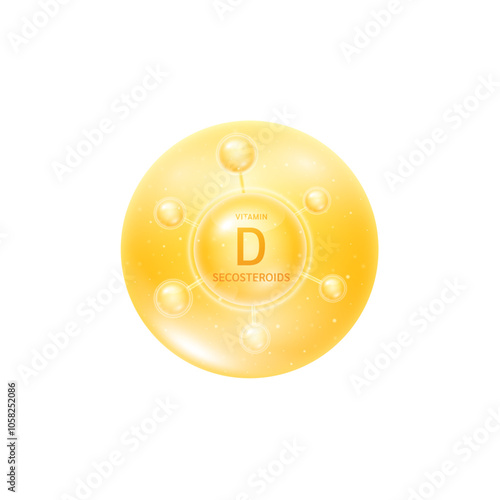 Vitamin D secosteroids molecule orange. Collagen vitamins complex from nature. For beauty skin care cosmetic advertising. Medical scientific concepts. 3D Vector EPS10.