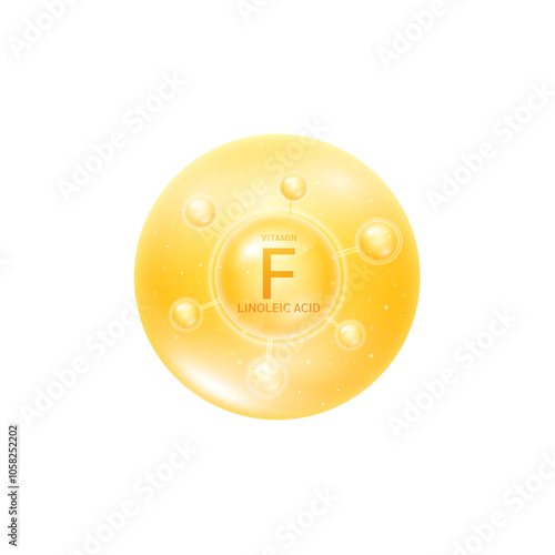 Vitamin F linoleic acid molecule orange. Collagen vitamins complex from nature. For beauty skin care cosmetic advertising. Medical scientific concepts. 3D Vector EPS10.