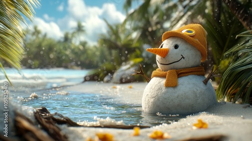 illustration of snowman on the beach photo