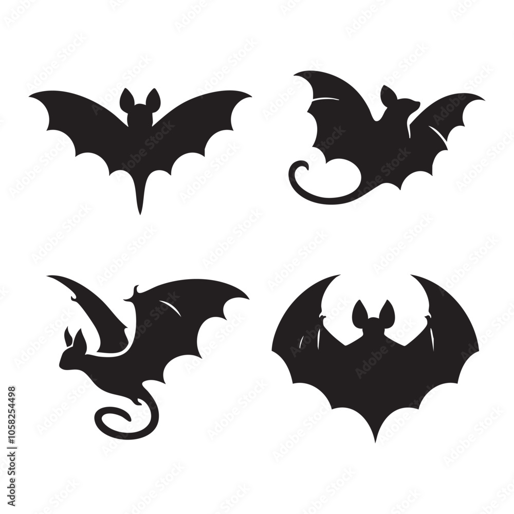 Fototapeta premium Set of fledermaus silhouette on white background