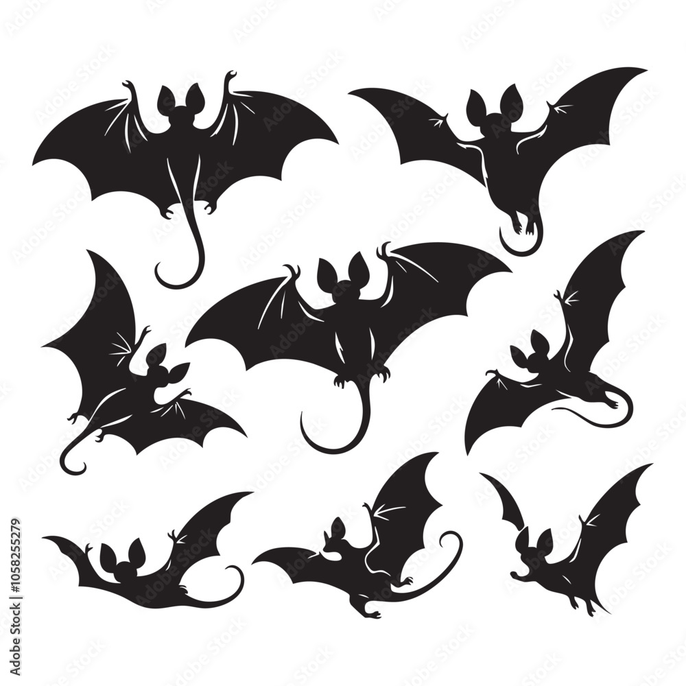 Set of fledermaus silhouette on white background Set of fledermaus silhouette on white background