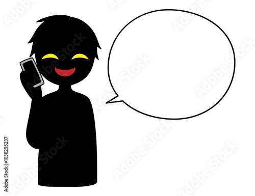 スマホで話す悪人と吹き出しの危険な話をするイメージの素材
