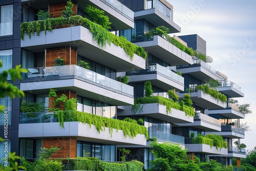 Modern Sustainable Residential Buildings with Green Balconies in Urban City