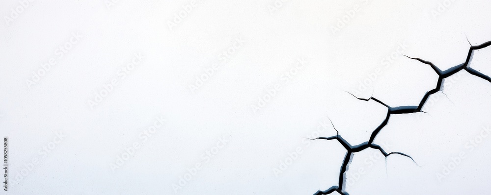 Cracked surface with a white isolate background, highlighting texture and contrast. Cracked surface with a white isolate background, highlighting texture and contrast.