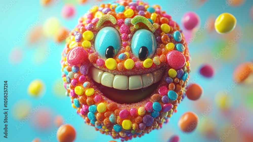 A smiling face made entirely of candies, in bright, sugary colors. Cartoonish, playful style with a joyful, fun vibe. A smiling face made entirely of candies, in bright, sugary colors. Cartoonish, playful style with a joyful, fun vibe.