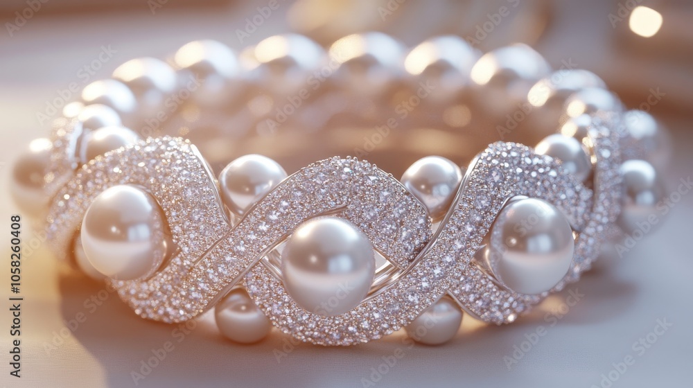 Elegant Luxury Pearl Bracelet with 3D Render Effects Elegant Luxury Pearl Bracelet with 3D Render Effects