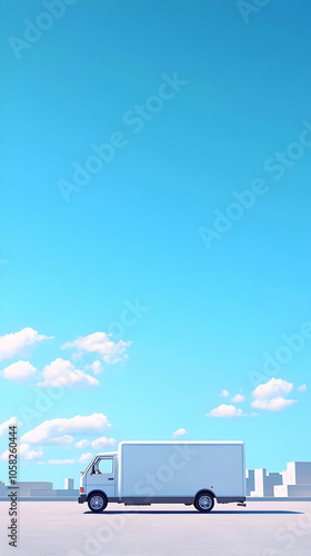 3D Illustration - White Delivery Truck Under a Blue Sky photo