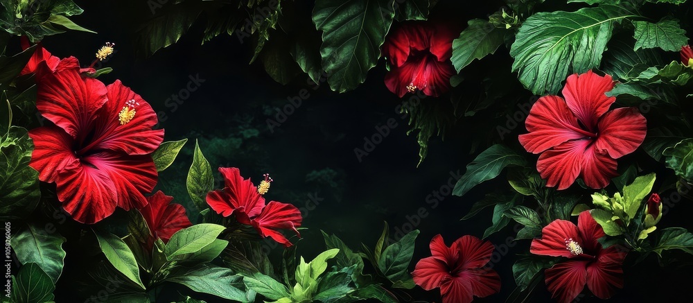 The Vibrant Greenery and Red Hibiscus Combine for a Natural Masterpiece The Vibrant Greenery and Red Hibiscus Combine for a Natural Masterpiece