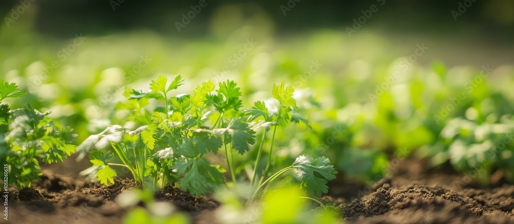 The delicate beauty of a coriander plant showcased with shallow depth of field. The delicate beauty of a coriander plant showcased with shallow depth of field.